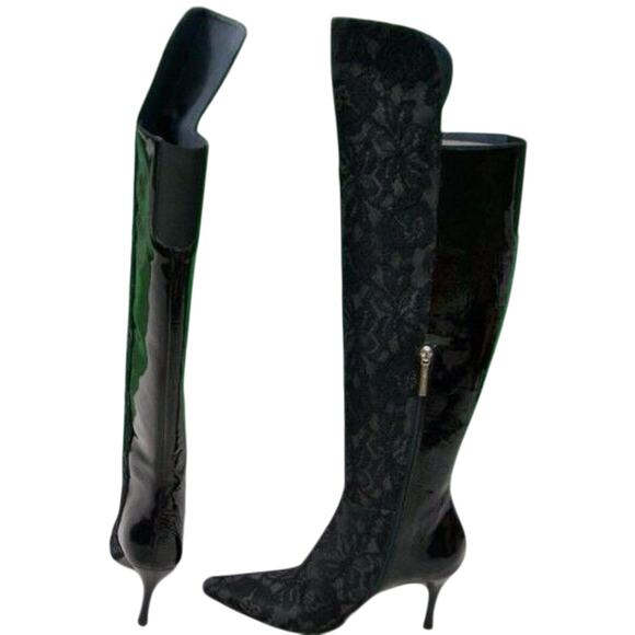Donald Pliner Black Lace Patent Leather Boot Shoe New Over The Knee $695 NIB - Picture 5 of 6